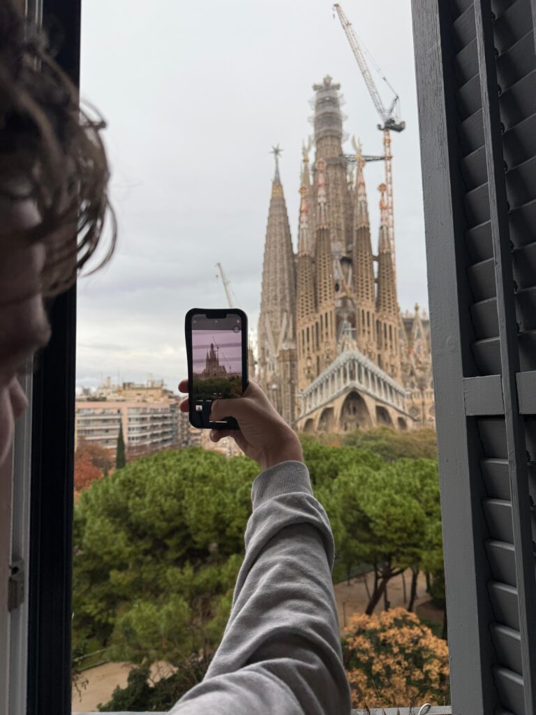Michael shooting a photo of Sagrada Familia