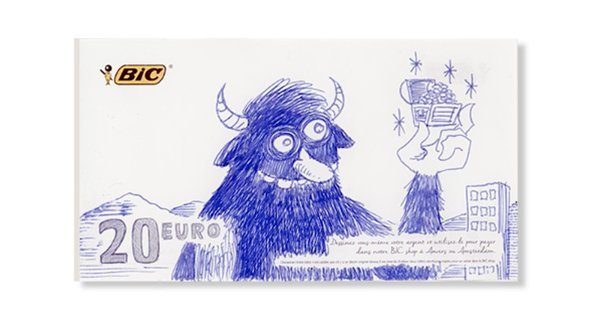 20 euros creatively drawn with a bic pen